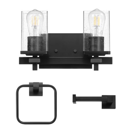 Globe Electric Dakota 2 Light 13" Wide Vanity Light with Towel Ring and Toilet Paper Holder Matte Black