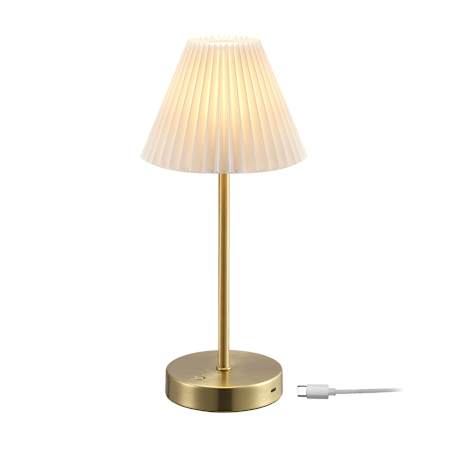 Globe Electric 14" Tall LED Buffet Table Lamp with Pleated Linen Shade Matte Brass