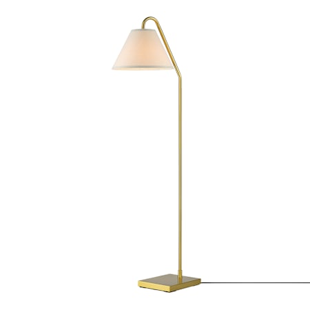 Globe Electric 62" Tall Arc Floor Lamp with Beige Fabric Shade Matte Brass