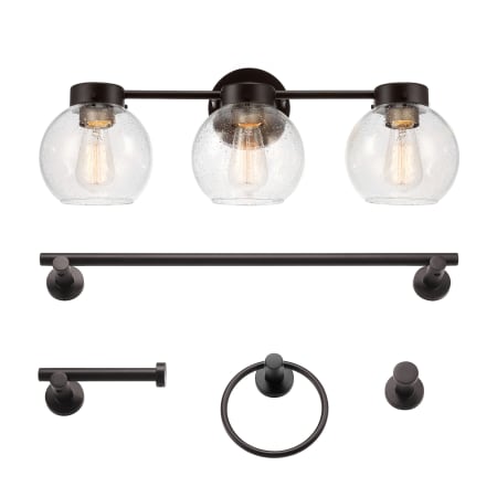 Globe Electric Thalia Bathroom Vanity Set - 3 Light 24" Wide Vanity Light, Towel Bar, Robe Hook, Toilet Paper Holder, and Towel Ring Included Satin