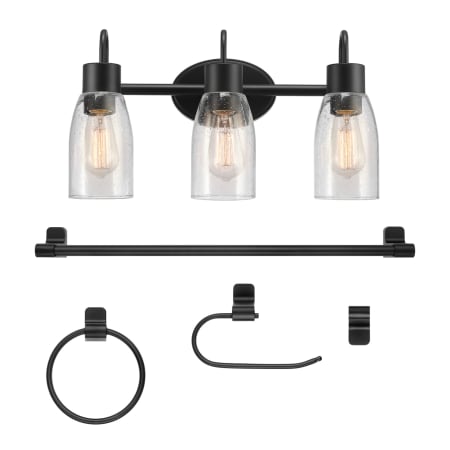 Globe Electric Katheryn Bathroom Vanity Set - 3 Light 19" Wide Vanity Light, Towel Bar, Robe Hook, Toilet Paper Holder, and Towel Ring Included Matte