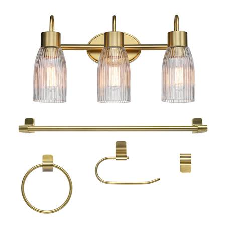 Globe Electric Katheryn Bathroom Vanity Set - 3 Light 19" Wide Vanity Light, Towel Bar, Robe Hook, Toilet Paper Holder, and Towel Ring Included Matte