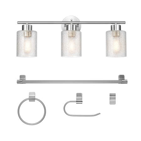 Globe Electric Morley Bathroom Vanity Set - 3 Light 24" Wide Vanity Light, Towel Bar, Robe Hook, Toilet Paper Holder, and Towel Ring Included Brushed Nickel