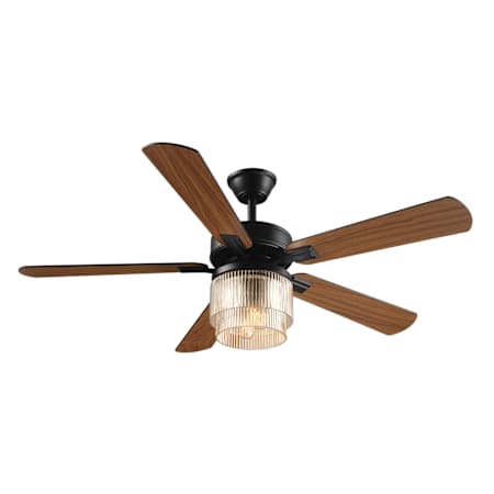 Globe Electric 52" 5 Blade Indoor / Outdoor Smart Ceiling Fan with Ribbed Glass Shades Matte Black