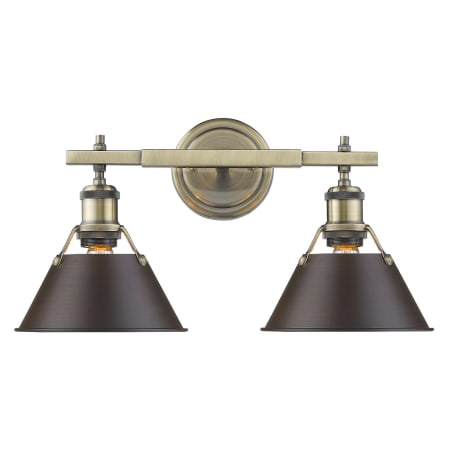 Golden Lighting Orwell 2 Light 18" Wide Vanity Light Aged Brass with Rubbed Bronze Shades