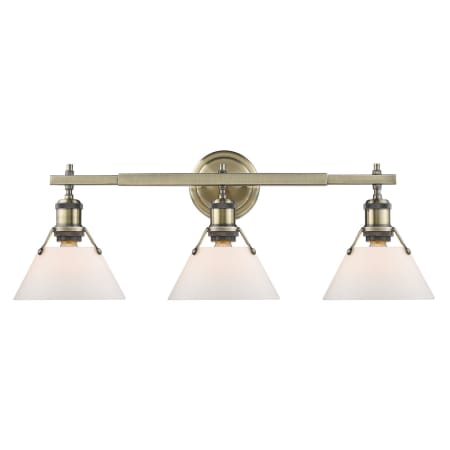 Golden Lighting Orwell 3 Light 27" Wide Vanity Light Aged Brass with Opal Shades