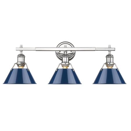 Golden Lighting Orwell 3 Light 27" Wide Vanity Light Chrome with Navy Shades