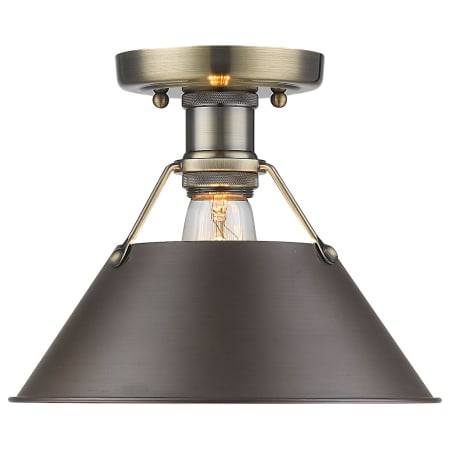 Golden Lighting Orwell 10" Wide Semi-Flush Ceiling Fixture Aged Brass with Rubbed Bronze Shades