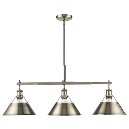 Golden Lighting Orwell 3 Light 36" Wide Linear Pendant Aged Brass