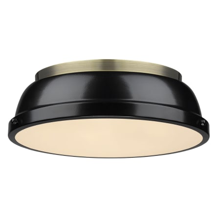 Golden Lighting Duncan 2 Light 14" Wide Flush Mount Ceiling Fixture Aged Brass / Black