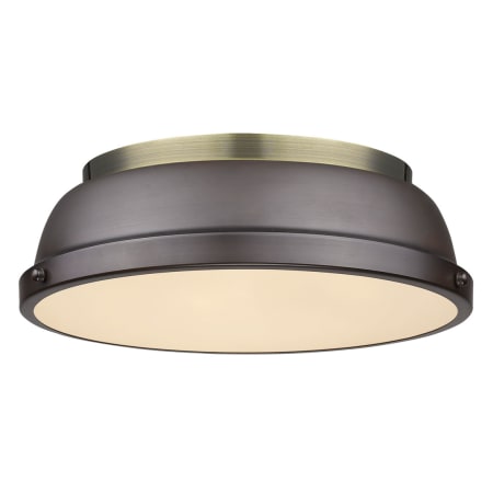 Golden Lighting Duncan 2 Light 14" Wide Flush Mount Ceiling Fixture Aged Brass / Rubbed Bronze