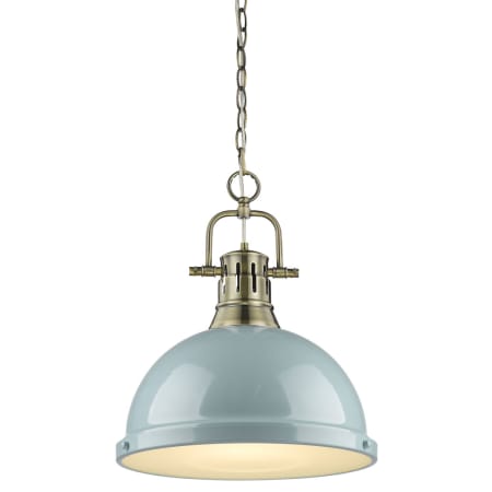 Golden Lighting Duncan Single Light 14" Wide Pendant Aged Brass / Seafoam