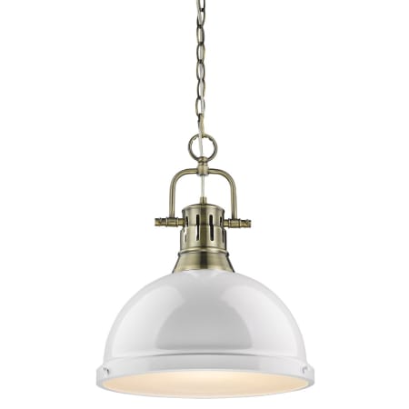 Golden Lighting Duncan Single Light 14" Wide Pendant Aged Brass / White
