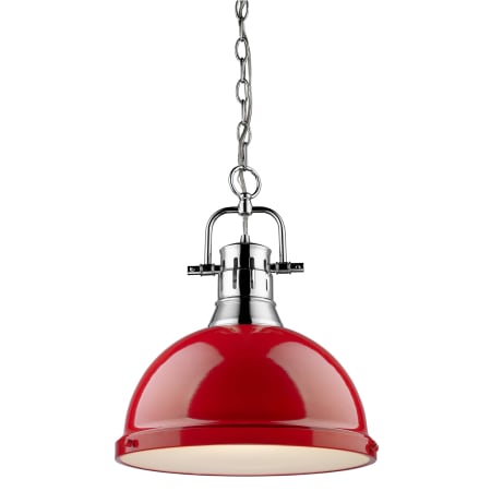 Golden Lighting Duncan Single Light 14" Wide Pendant Chrome / Red
