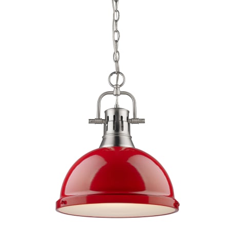 Golden Lighting Duncan Single Light 14" Wide Pendant Pewter / Red