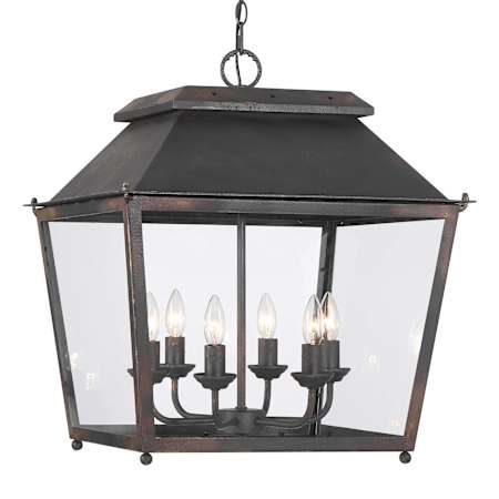 Golden Lighting Abingdon 6 Light 21" Wide Taper Candle Pendant Antique Black Iron