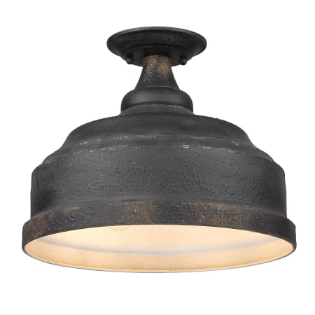Golden Lighting Keating 3 Light 14" Wide Semi-Flush Ceiling Fixture Antique Black Iron