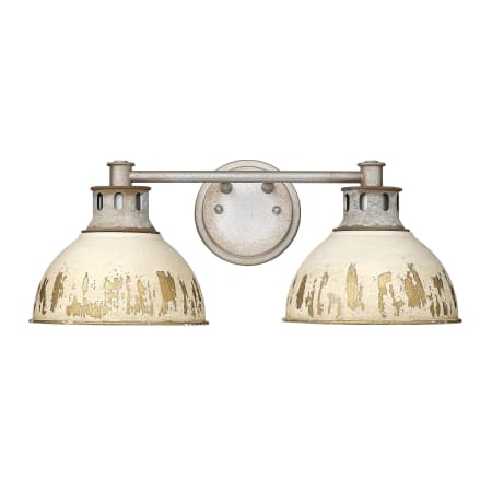 Golden Lighting Kinsley 2 Light 19" Wide Vanity Light with Antique Ivory Shades Aged Galvanized Steel