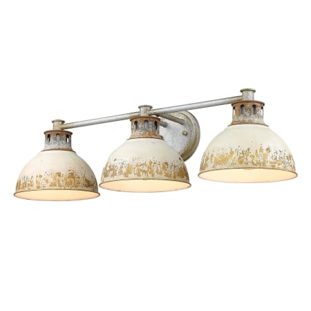 Golden Lighting Kinsley 3 Light 29" Wide Bathroom Vanity Light with White Shades Aged Galvanized Steel