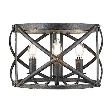 Golden Lighting Alcott 3 Light 15" Wide Flush Mount Drum Ceiling Fixture Antique Black Iron