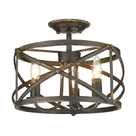Golden Lighting Alcott 3 Light 14" Wide Semi-Flush Ceiling Fixture Antique Black Iron