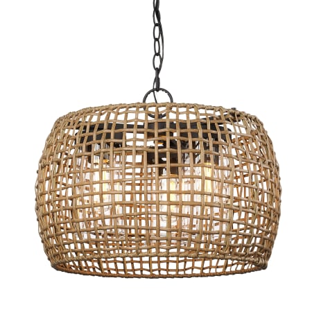 Golden Lighting Piper 3 Light 19" Wide Pendant with Wicker Shade Natural Black