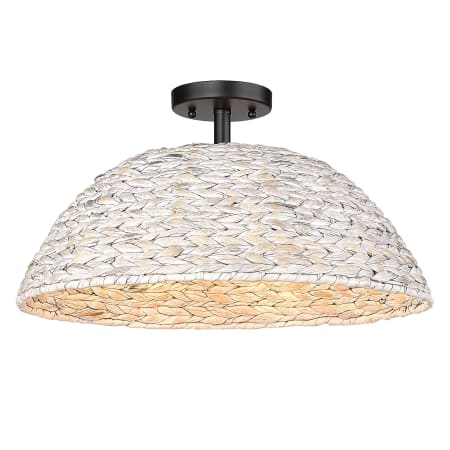 Golden Lighting Rue 3 Light 19" Wide Semi-Flush Ceiling Fixture Matte Black / Painted Sweet Grass