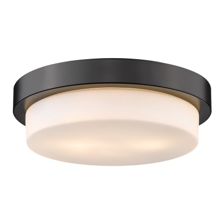 Golden Lighting Multi-Family 2 Light 13" Wide Flush Mount Drum Ceiling Fixture Matte Black / Opal