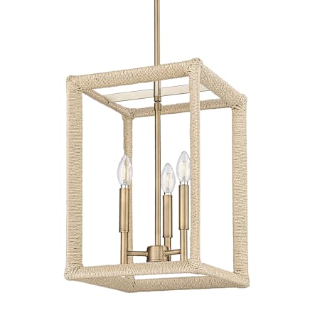 Golden Lighting Kimber 3 Light 12" Wide Taper Candle Pendant Modern Brass / Light Natural Rattan