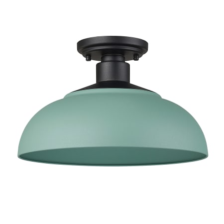Golden Lighting Levitt 14" Wide Semi-Flush Outdoor Ceiling Fixture Natural Black / Natural Teal