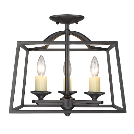 Golden Lighting Athena 3 Light 15" Wide Semi-Flush Ceiling Fixture Natural Black