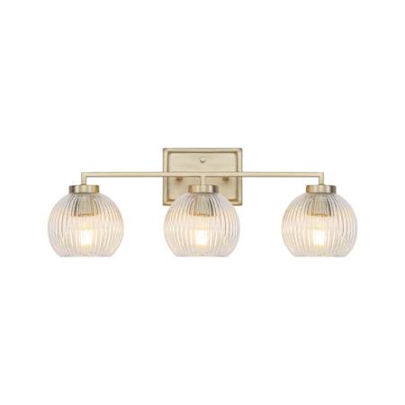 Golden Lighting Elliott 3 Light 25" Wide Vanity Light Brushed Champagne Bronze / Ribbed Clear Glass