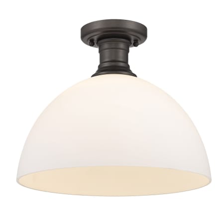 Golden Lighting Hines 14" Wide Semi-Flush Ceiling Fixture Rubbed Bronze / Opal