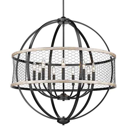 Golden Lighting Roost 9 Light 33" Wide Taper Candle Style Chandelier Matte Black / Chicken Wire