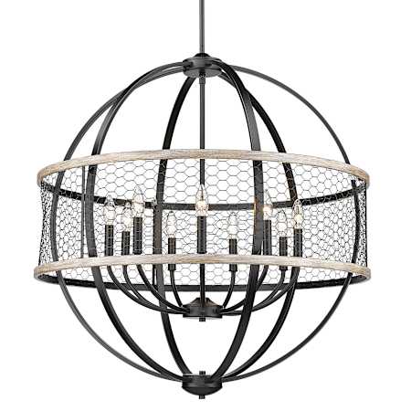 Golden Lighting Roost 9 Light 33" Wide Taper Candle Style Chandelier Matte Black / Chicken Wire