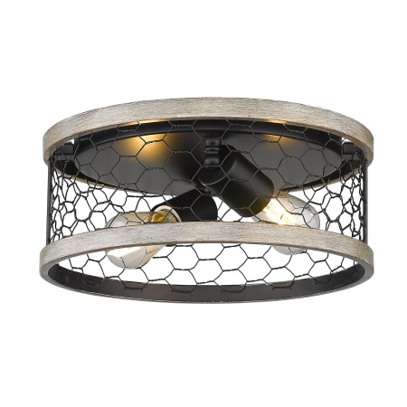 Golden Lighting Bailey 2 Light 11" Wide Flush Mount Drum Ceiling Fixture Matte Black / Chicken Wire