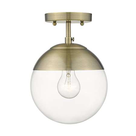 Golden Lighting Dixon 8" Wide Semi-Flush Globe Ceiling Fixture with Clear Glass Aged Brass