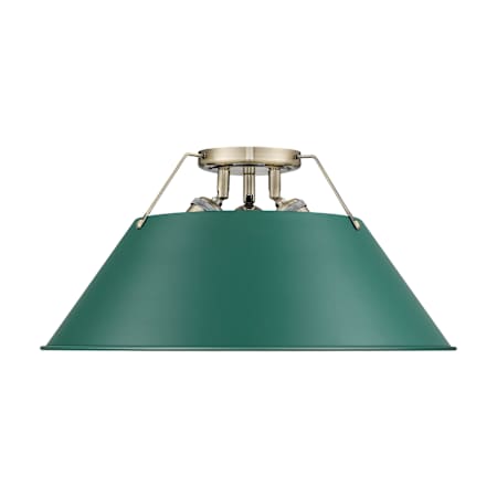 Golden Lighting Orwell 3 Light 19" Wide Semi-Flush Ceiling Fixture Aged Brass / Pine Green Shades