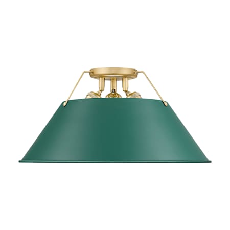 Golden Lighting Orwell 3 Light 19" Wide Semi-Flush Ceiling Fixture Brushed Champagne Bronze / Pine Green Shades