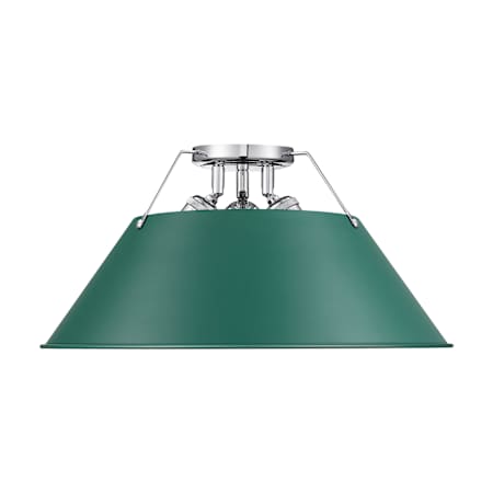 Golden Lighting Orwell 3 Light 19" Wide Semi-Flush Ceiling Fixture Chrome / Pine Green Shades