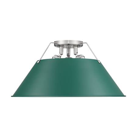 Golden Lighting Orwell 3 Light 19" Wide Semi-Flush Ceiling Fixture Pewter / Pine Green Shades