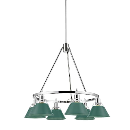 Golden Lighting Orwell 6 Light 29" Wide Chandelier Chrome / Pine Green Shades