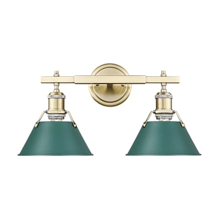 Golden Lighting Orwell 2 Light 18" Wide Vanity Light Aged Brass / Pine Green Shades