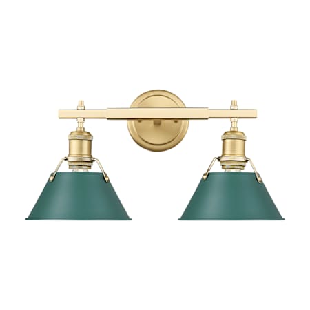 Golden Lighting Orwell 2 Light 18" Wide Vanity Light Brushed Champagne Bronze / Pine Green Shades