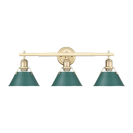 Golden Lighting Orwell 3 Light 27" Wide Vanity Light Brushed Champagne Bronze / Pine Green Shades