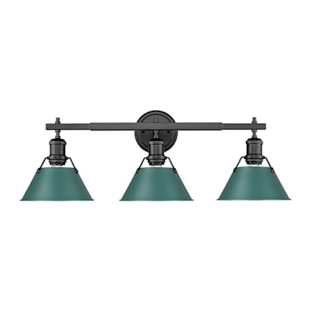 Golden Lighting Orwell 3 Light 27" Wide Vanity Light Matte Black / Pine Green Shades