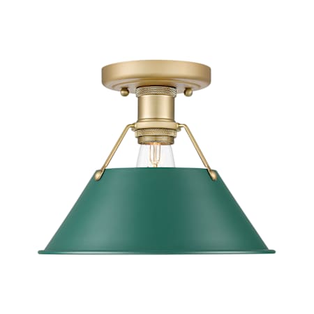 Golden Lighting Orwell 10" Wide Semi-Flush Ceiling Fixture Brushed Champagne Bronze / Pine Green Shades
