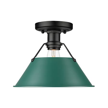 Golden Lighting Orwell 10" Wide Semi-Flush Ceiling Fixture Matte Black / Pine Green Shades