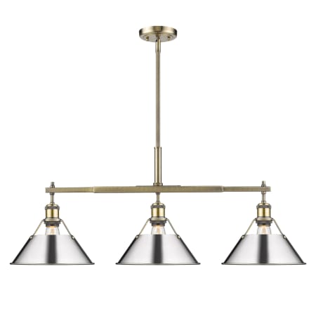 Golden Lighting Orwell 3 Light 36" Wide Linear Pendant Aged Brass / Chrome