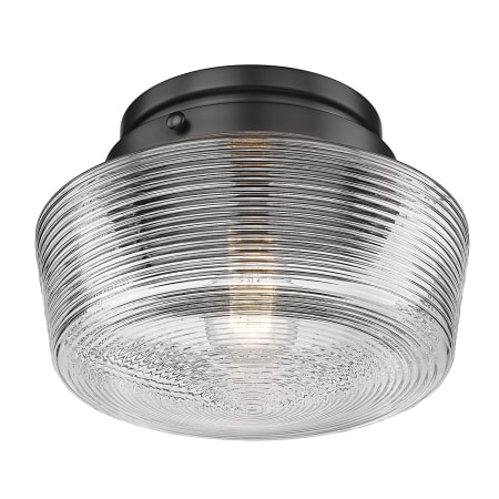 Golden Lighting Holloway 11" Wide Flush Mount Bowl Ceiling Fixture with a Ribbed Glass Shade Matte Black